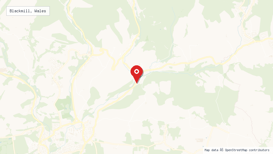 Street map of Blackmill, Wales with location pin
