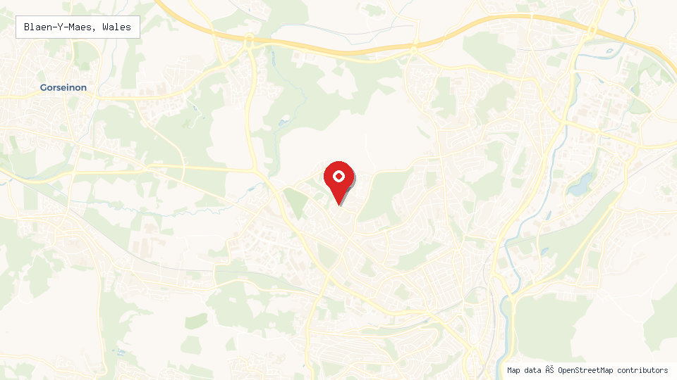 Street map of Blaen-Y-Maes, Wales with location pin