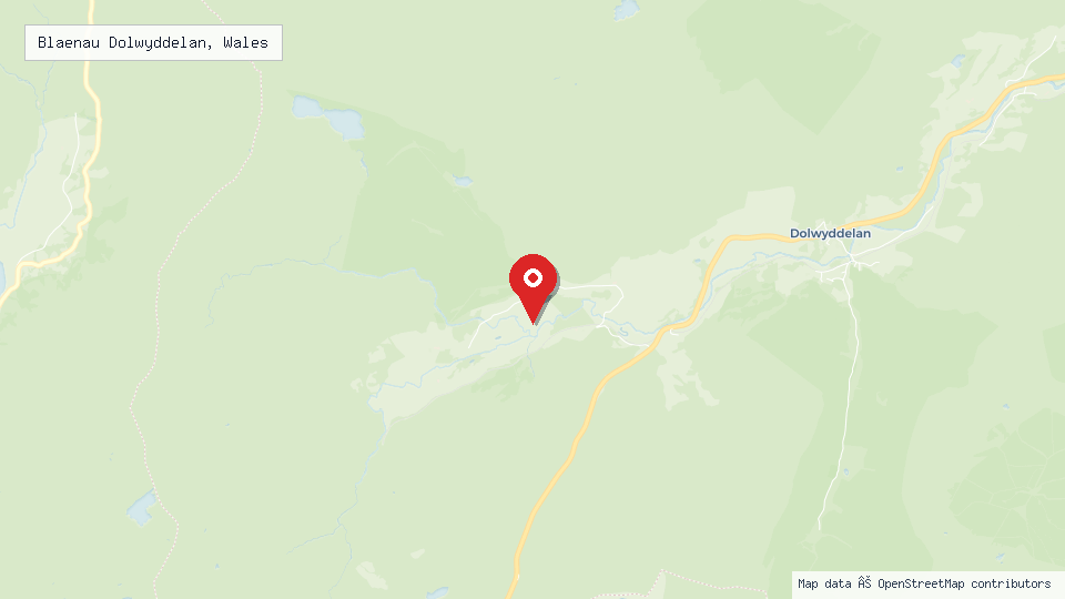 Street map of Blaenau Dolwyddelan, Wales with location pin