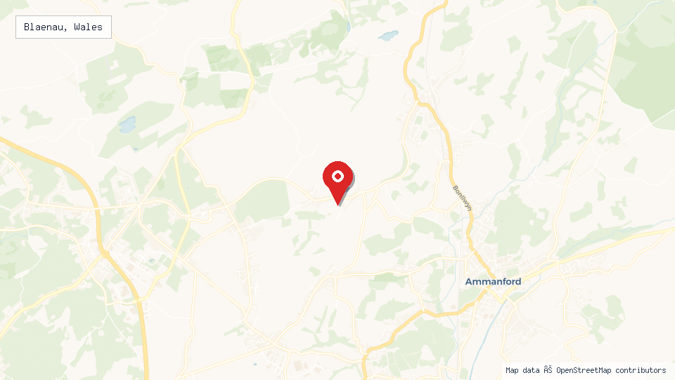 Street map of Blaenau, Wales with location pin