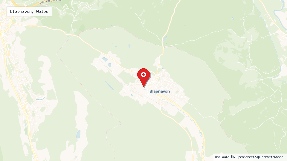 Street map of Blaenavon, Wales with location pin