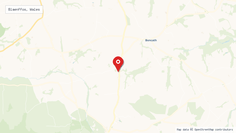 Street map of Blaenffos, Wales with location pin