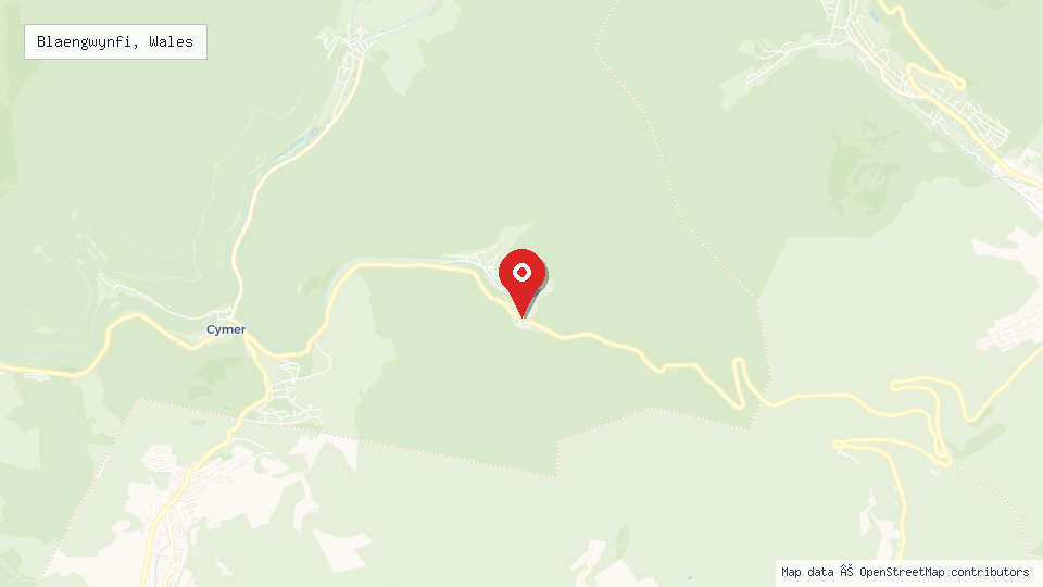 Street map of Blaengwynfi, Wales with location pin