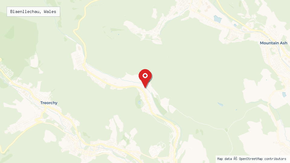 Street map of Blaenllechau, Wales with location pin