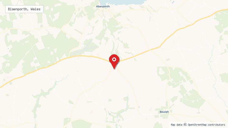Street map of Blaenporth, Wales with location pin
