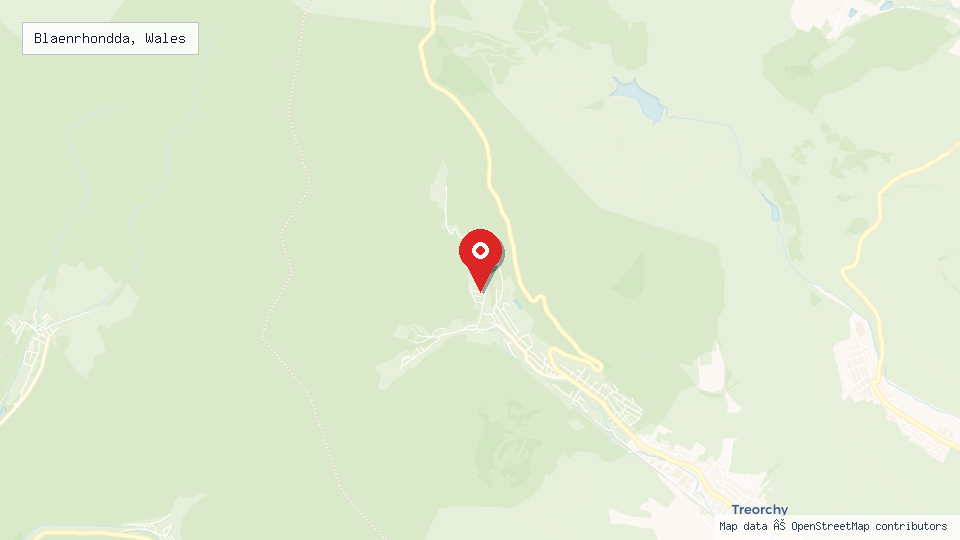 Street map of Blaenrhondda, Wales with location pin
