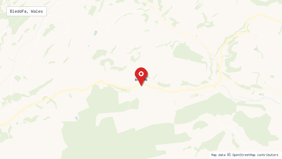 Street map of Bleddfa, Wales with location pin