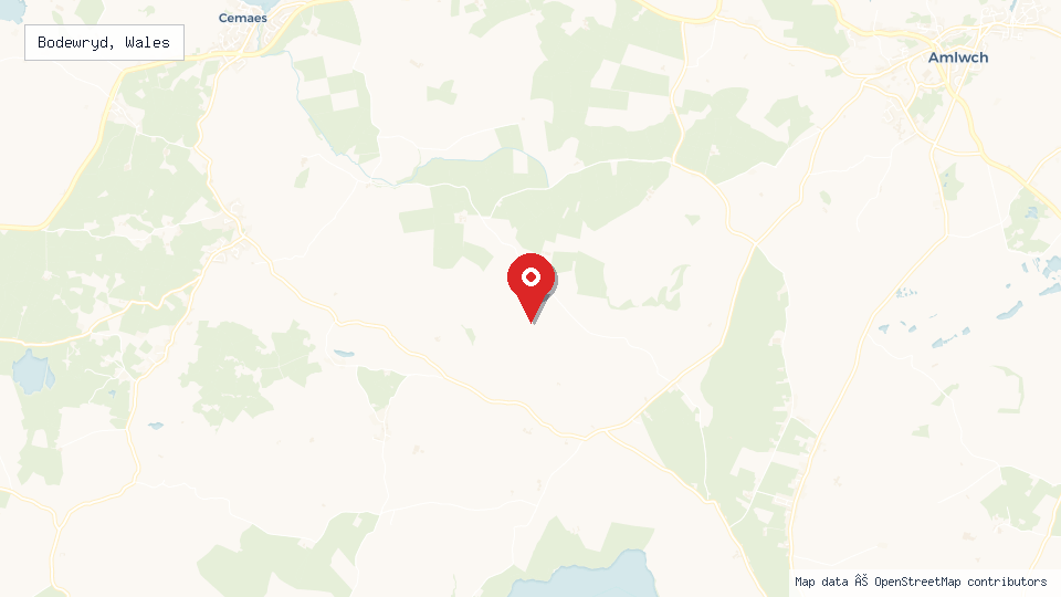 Street map of Bodewryd, Wales with location pin