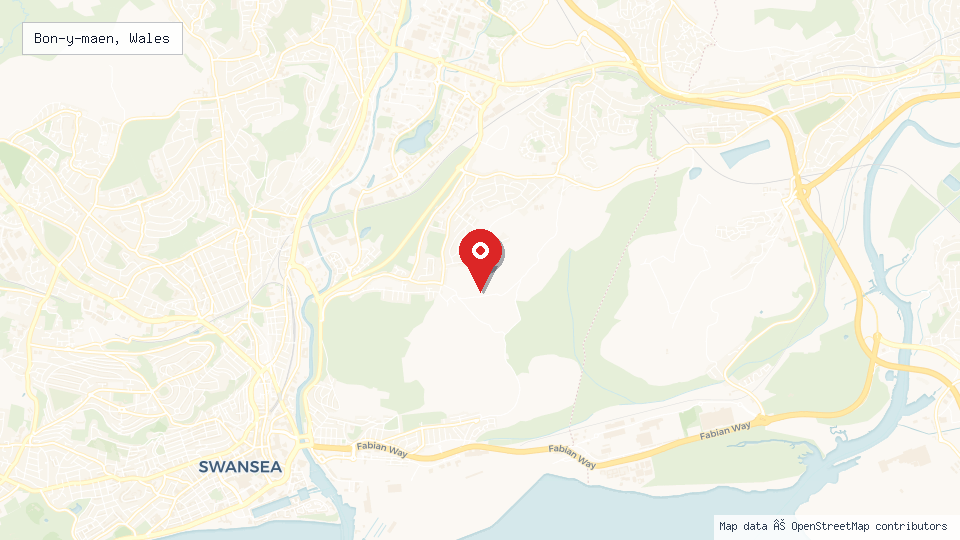 Street map of Bon-y-maen, Wales with location pin
