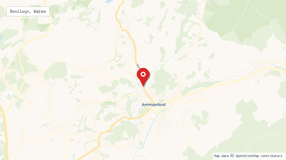Street map of Bonllwyn, Wales with location pin