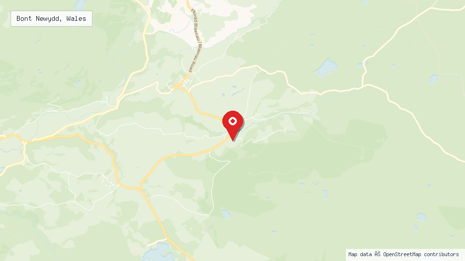 Street map of Bont Newydd, Wales with location pin
