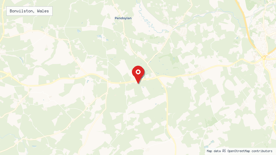 Street map of Bonvilston, Wales with location pin