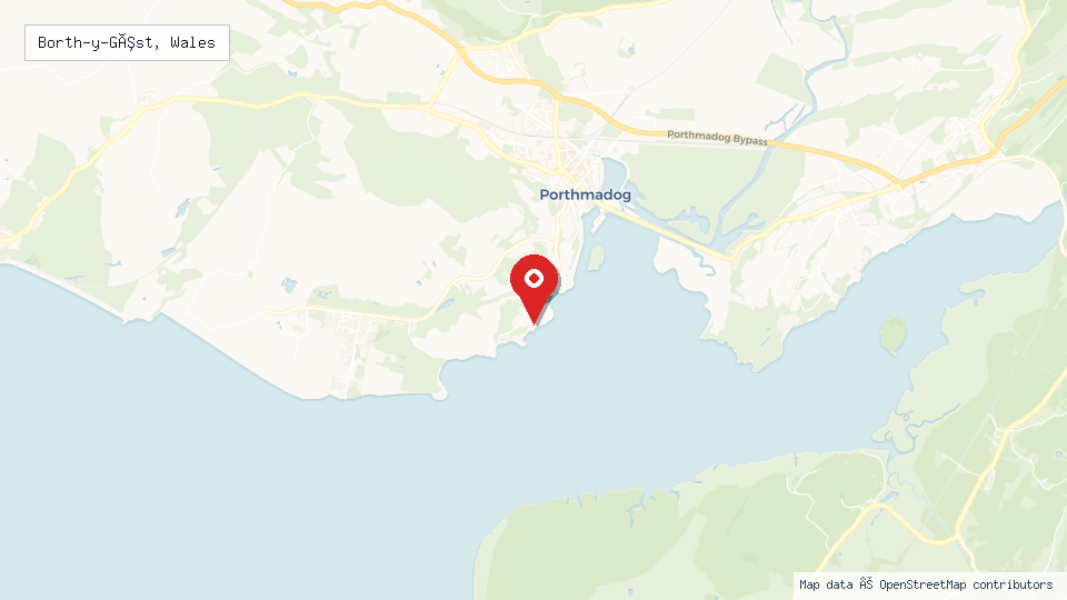 Street map of Borth-y-Gêst, Wales with location pin