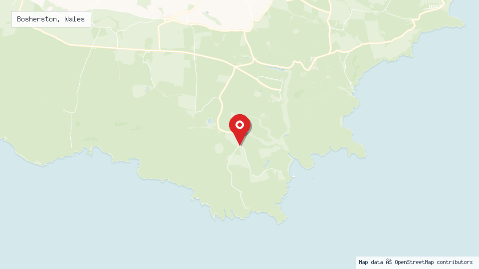 Street map of Bosherston, Wales with location pin