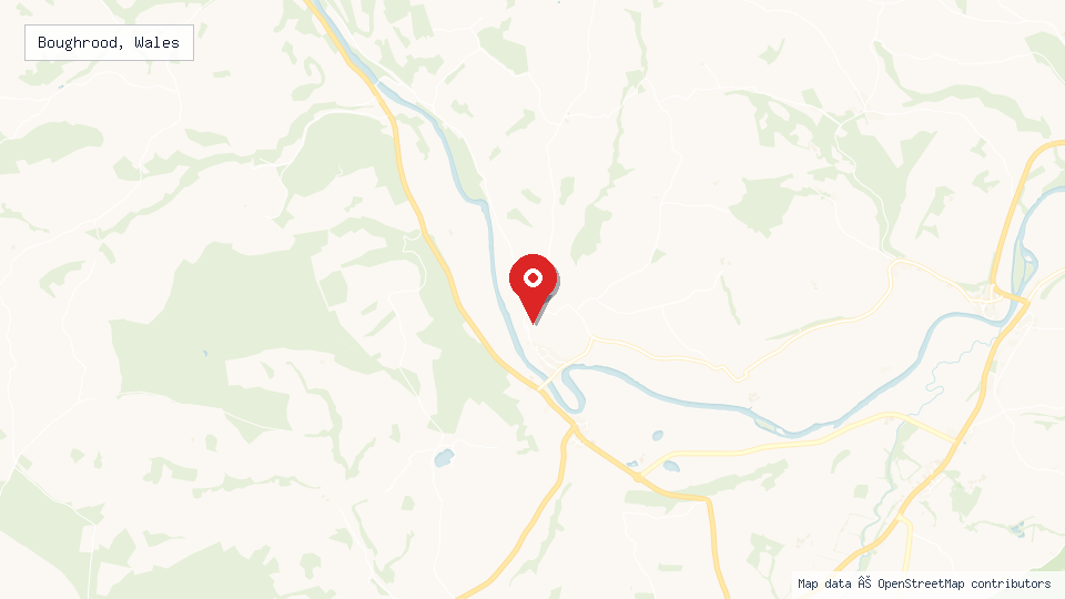 Street map of Boughrood, Wales with location pin