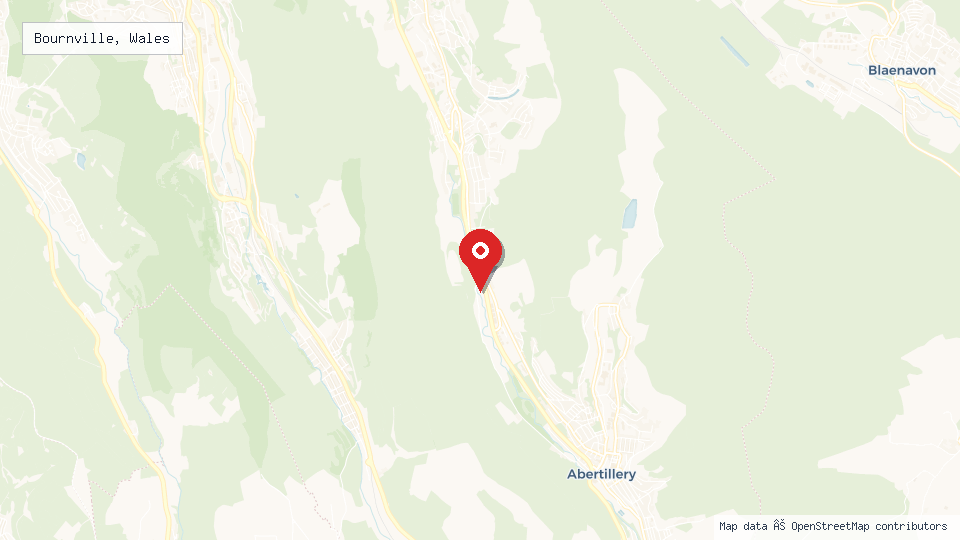Street map of Bournville, Wales with location pin