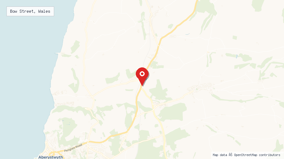 Street map of Bow Street, Wales with location pin