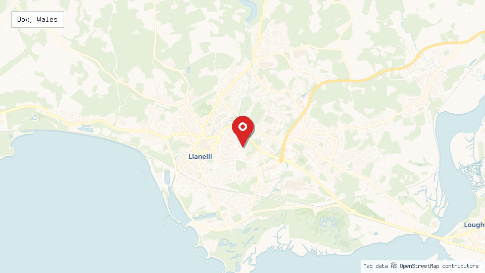 Street map of Box, Wales with location pin