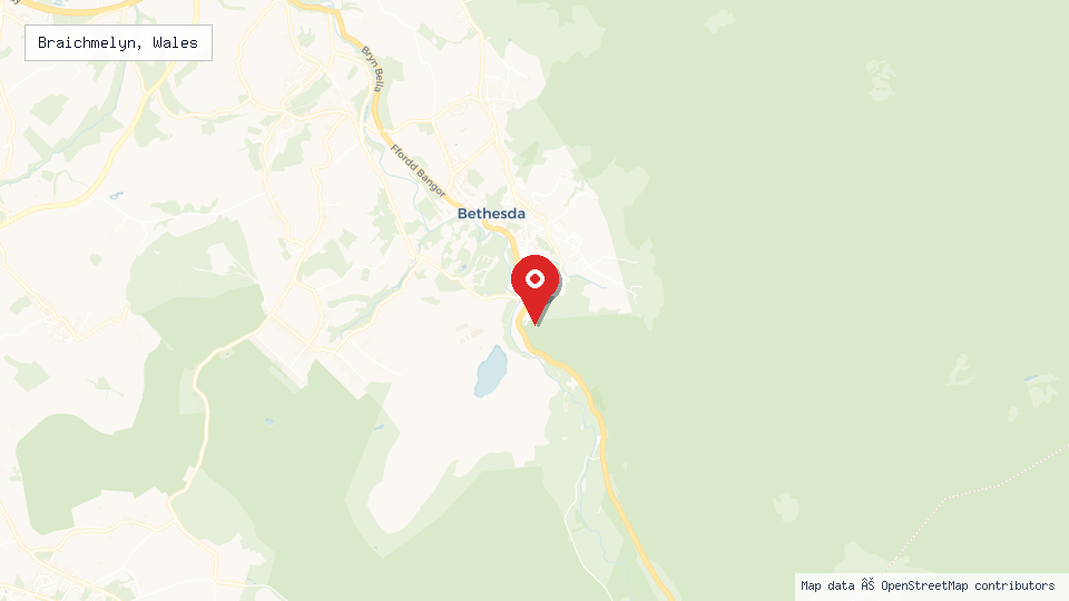 Street map of Braichmelyn, Wales with location pin