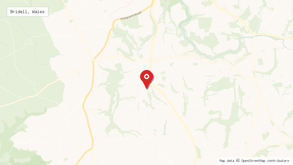 Street map of Bridell, Wales with location pin