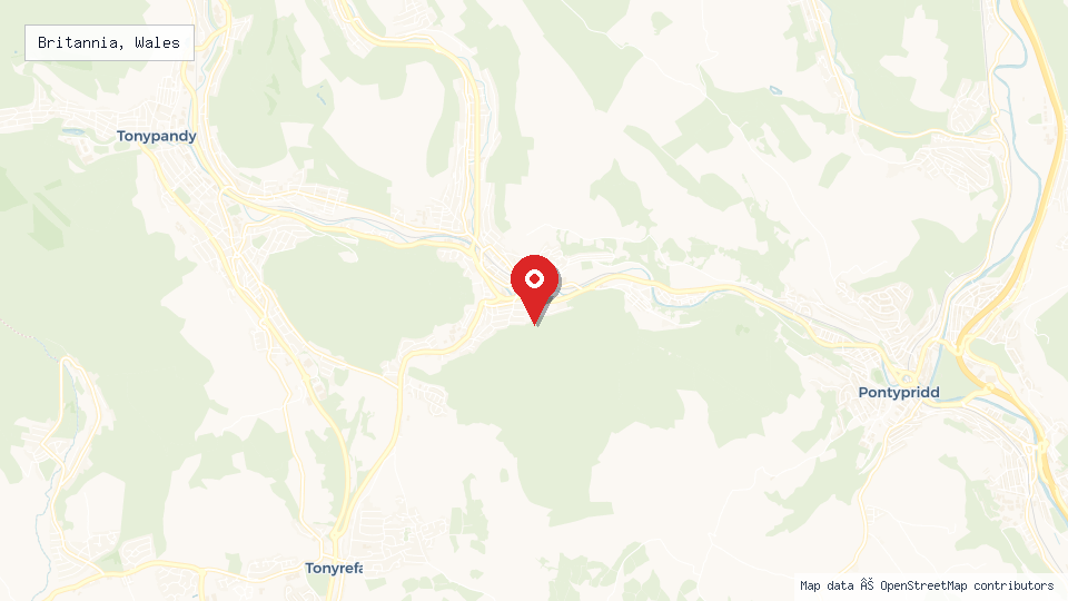 Street map of Britannia, Wales with location pin