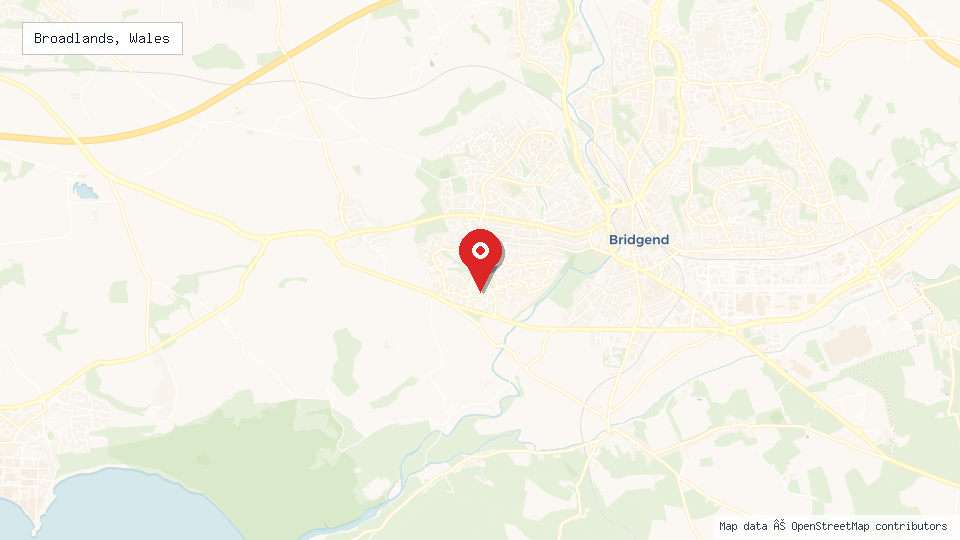 Street map of Broadlands, Wales with location pin