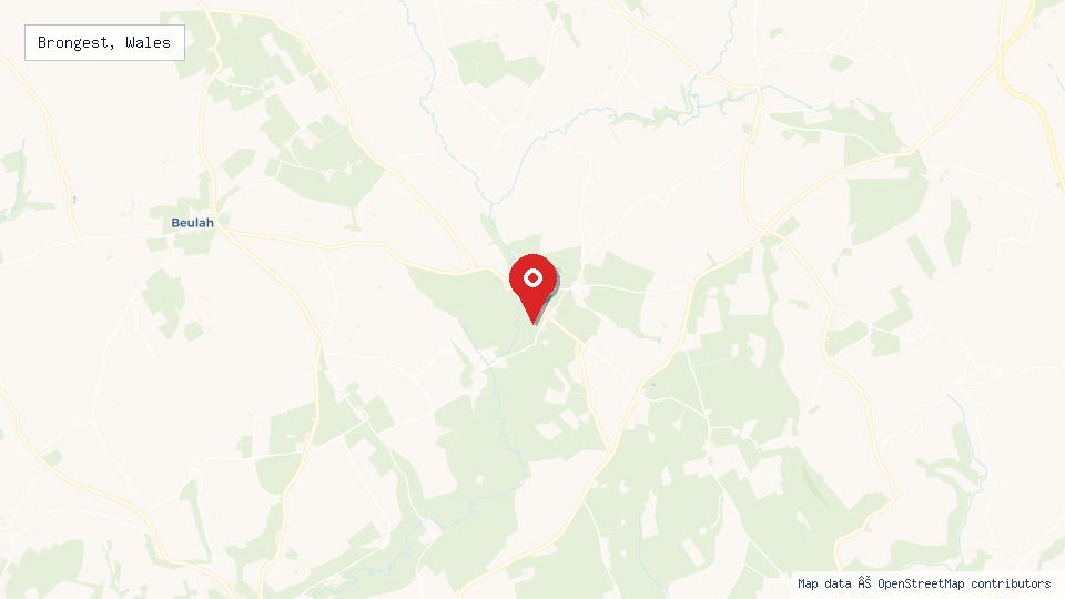 Street map of Brongest, Wales with location pin