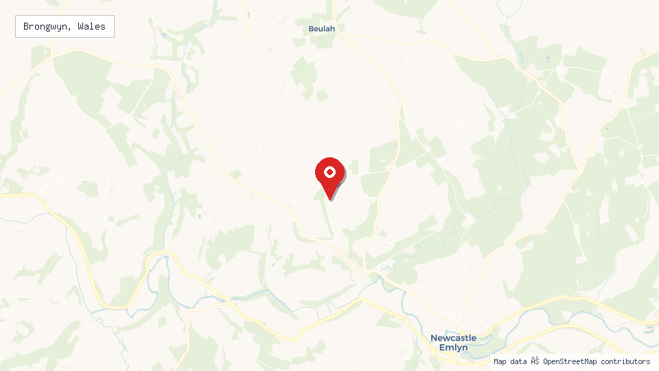 Street map of Brongwyn, Wales with location pin