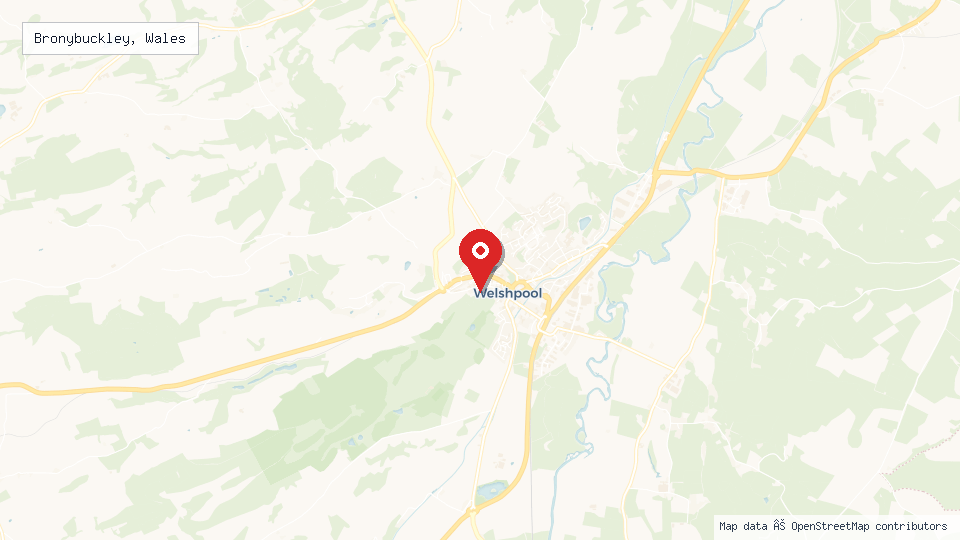 Street map of Bronybuckley, Wales with location pin