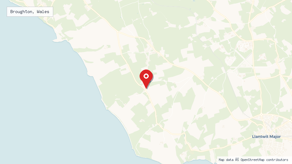 Street map of Broughton, Wales with location pin