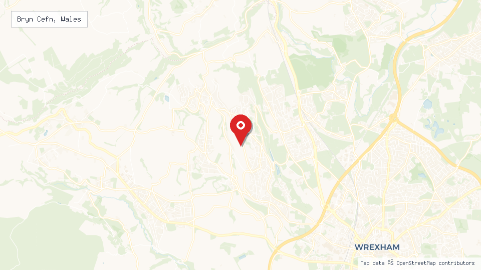Street map of Bryn Cefn, Wales with location pin