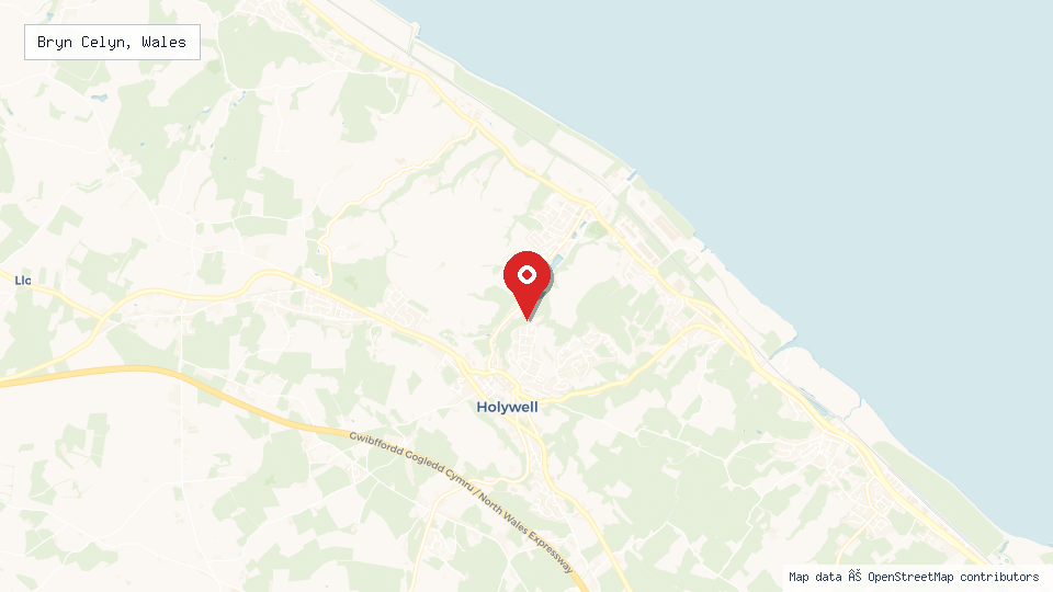 Street map of Bryn Celyn, Wales with location pin