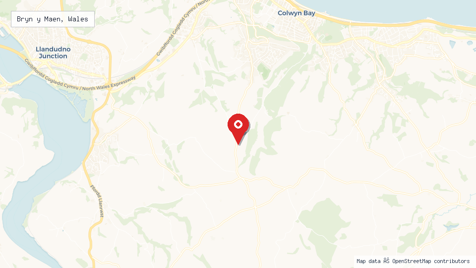 Street map of Bryn y Maen, Wales with location pin