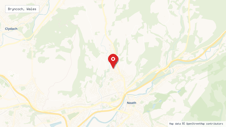 Street map of Bryncoch, Wales with location pin