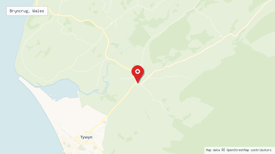 Street map of Bryncrug, Wales with location pin