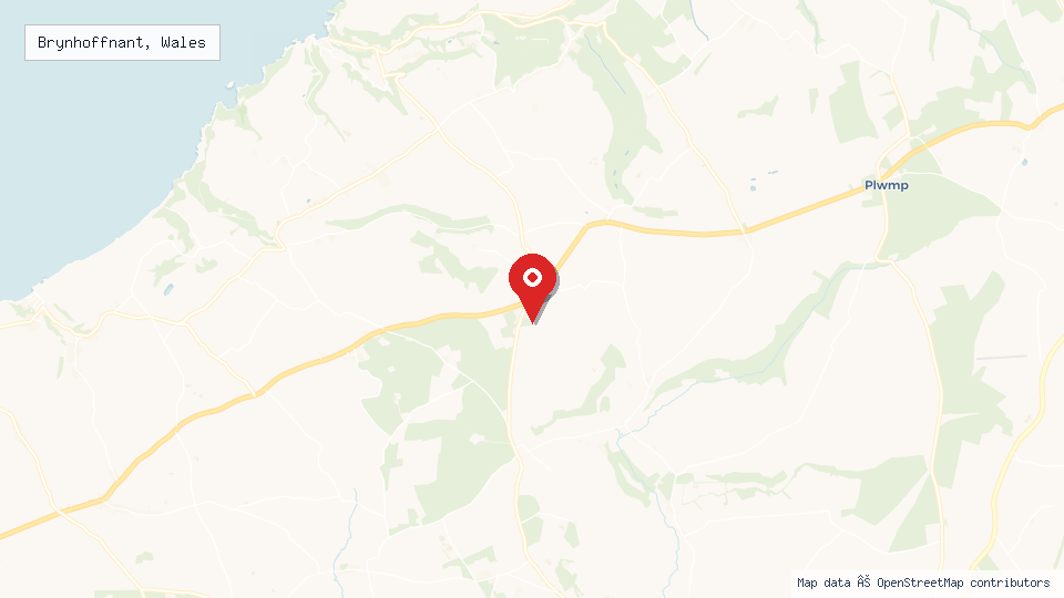 Street map of Brynhoffnant, Wales with location pin