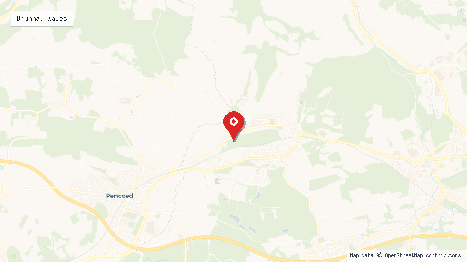 Street map of Brynna, Wales with location pin