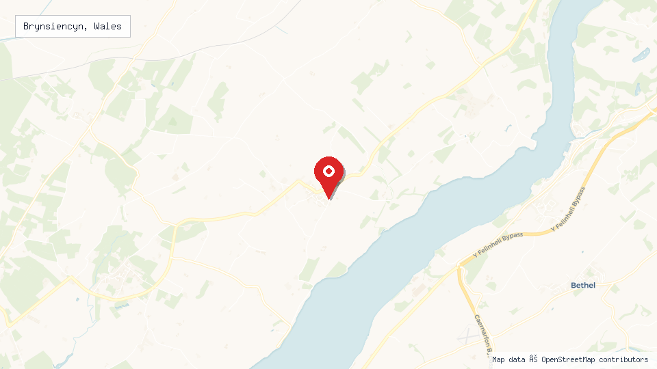 Street map of Brynsiencyn, Wales with location pin