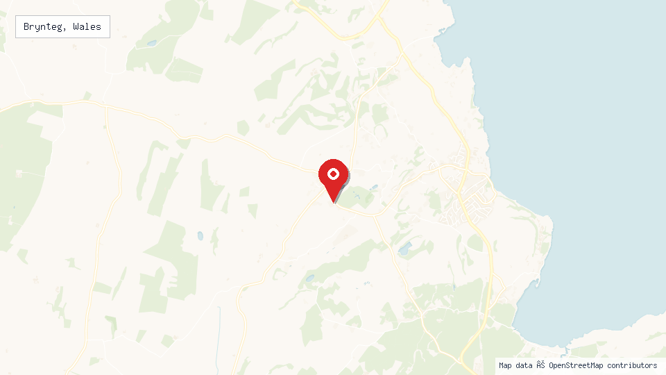 Street map of Brynteg, Wales with location pin