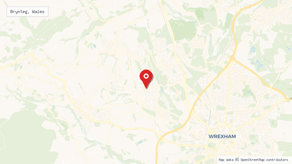 Street map of Brynteg, Wales with location pin