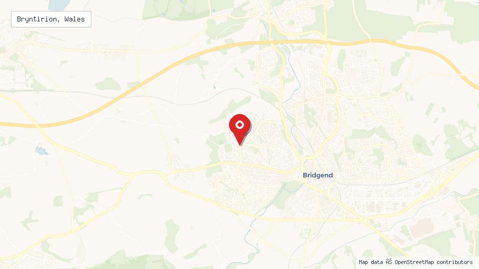 Street map of Bryntirion, Wales with location pin