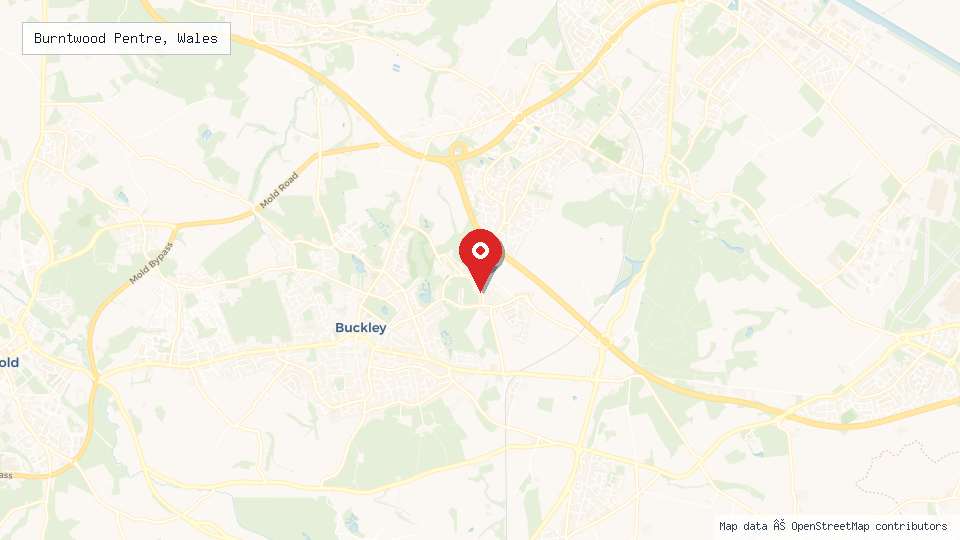 Street map of Burntwood Pentre, Wales with location pin