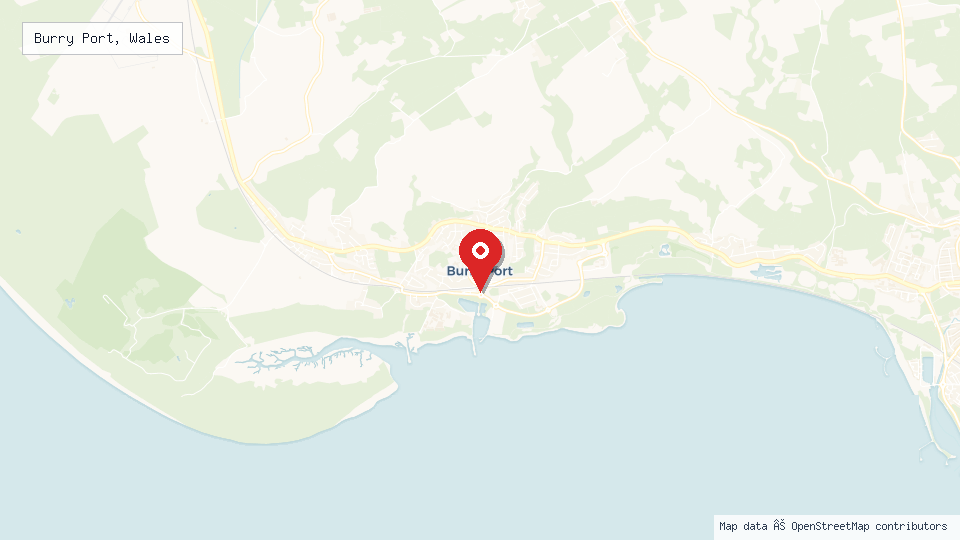 Street map of Burry Port, Wales with location pin