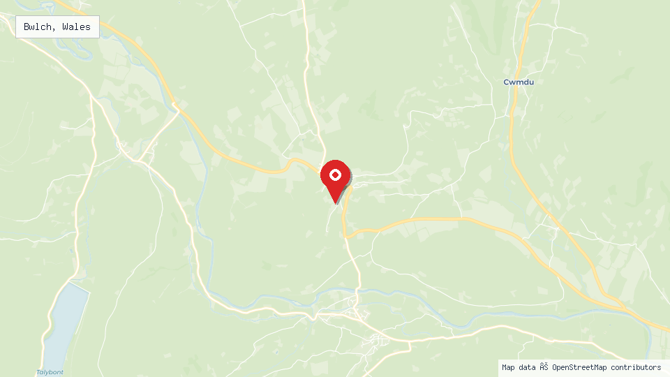 Street map of Bwlch, Wales with location pin