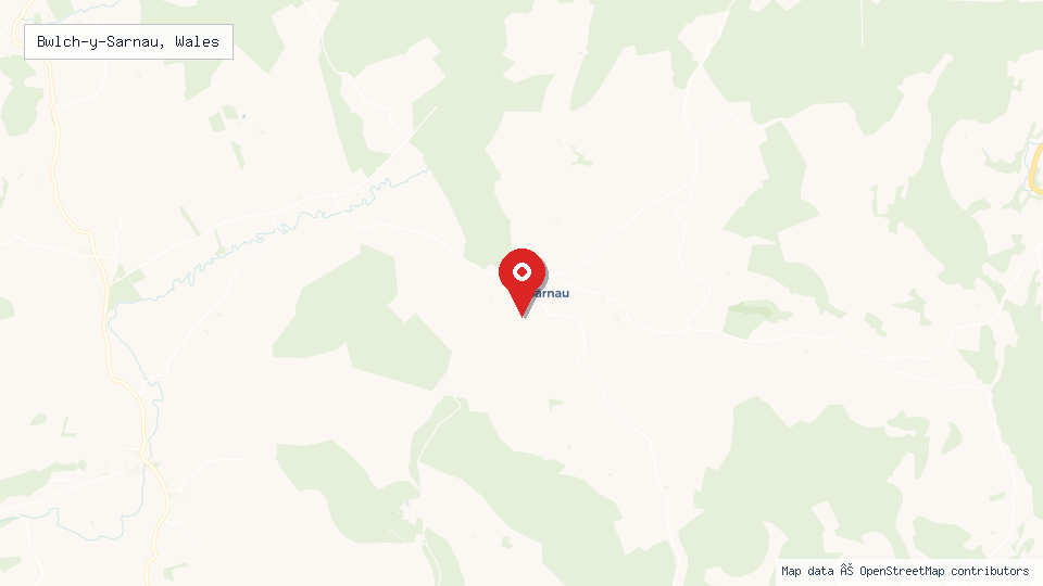 Street map of Bwlch-y-Sarnau, Wales with location pin