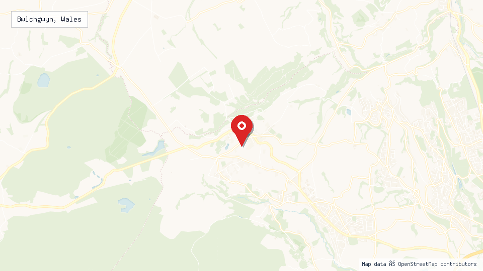 Street map of Bwlchgwyn, Wales with location pin