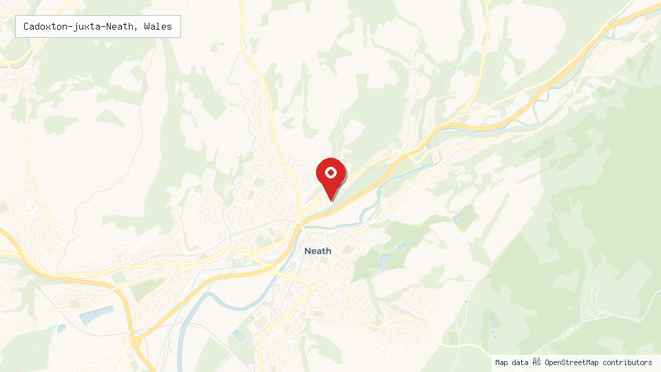 Street map of Cadoxton-juxta-Neath, Wales with location pin