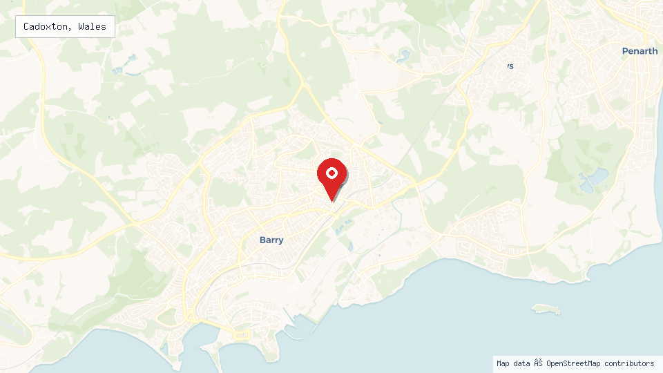 Street map of Cadoxton, Wales with location pin