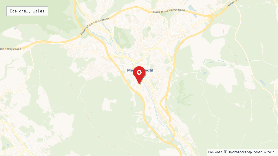 Street map of Cae-draw, Wales with location pin