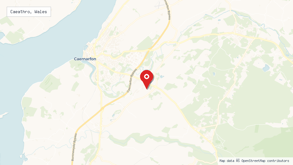 Street map of Caeathro, Wales with location pin